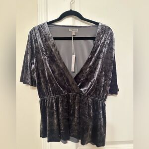 Chelsea28 Velvet Faux Wrap Top grey NWT